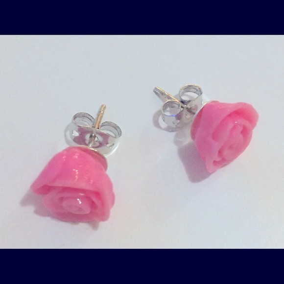 Pink Rose Earrings - Picture 2 of 2